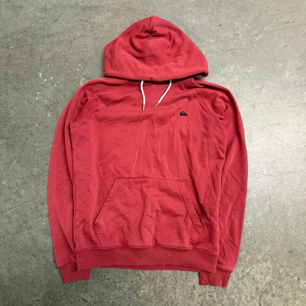 Quiksilver‎ Mens Red Raglan Pullover Hoodie Sweatshirt Small Logo 2655